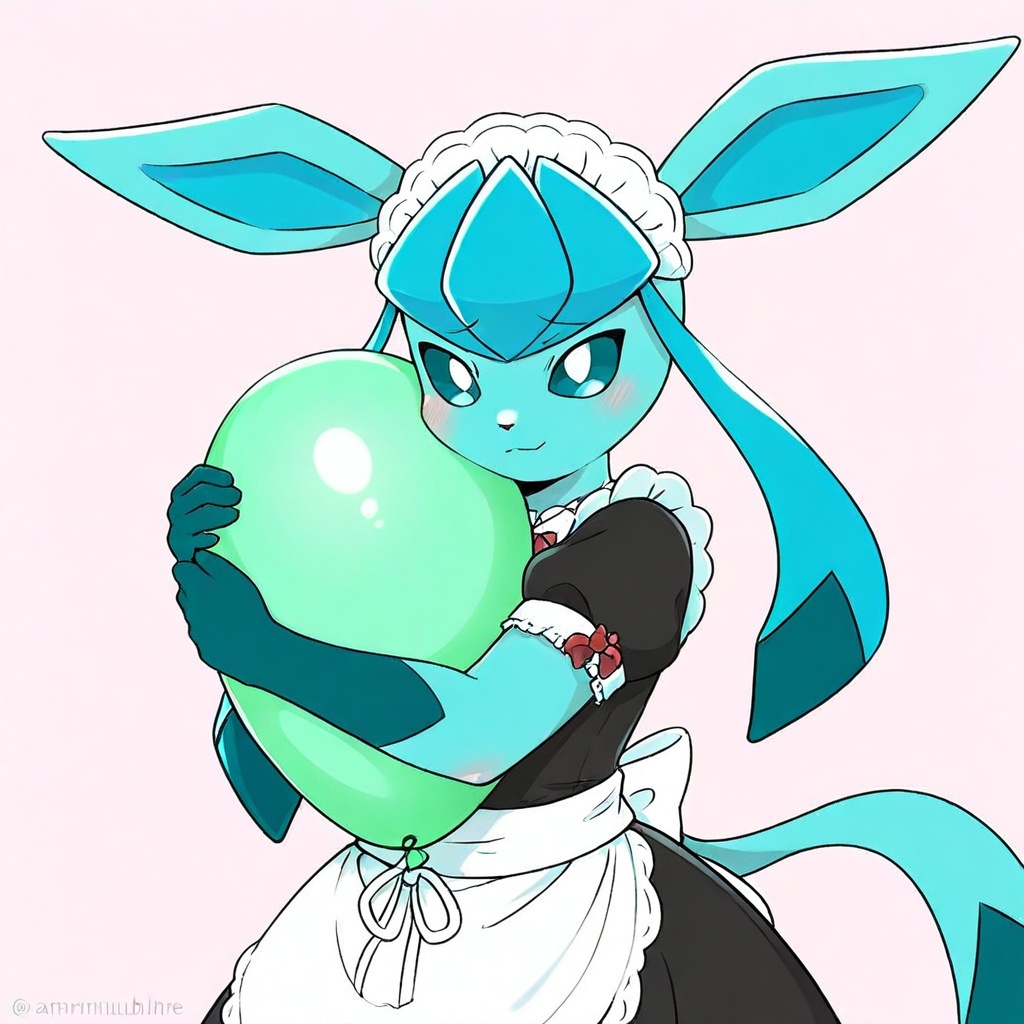 solo,  anthro female glaceon,  hugging green balloon on Tensor.Art