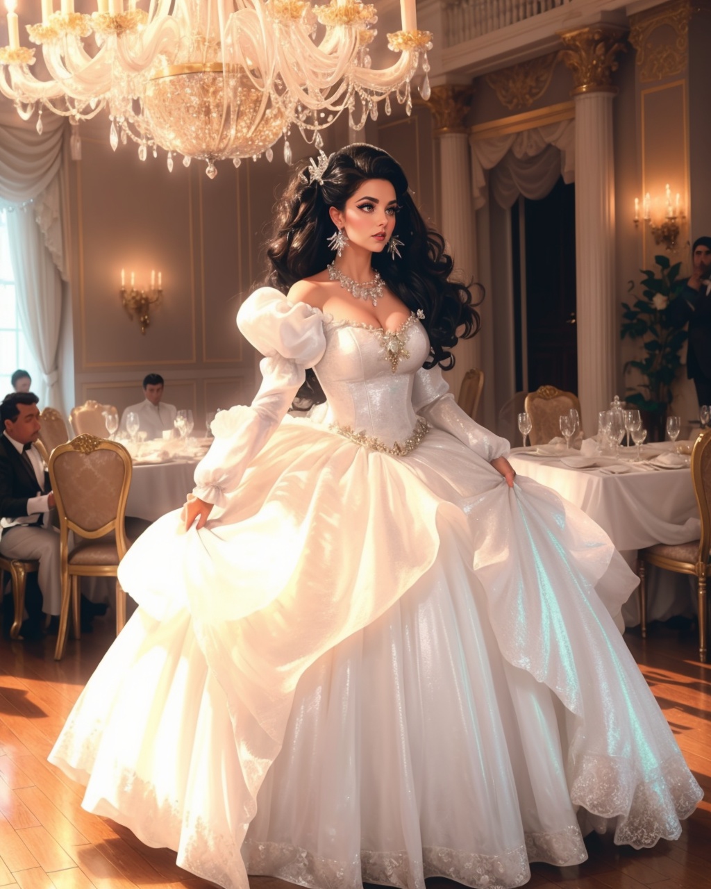 ***** beautiful tall woman,  (voluminous puffy sleeves) ,  solo on Tensor.Art