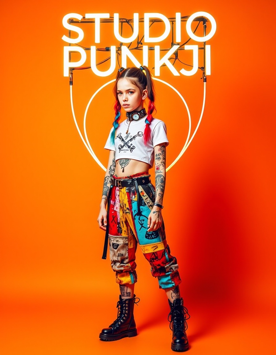 Studio_Punkji,  The image features a neon sign that reads "STUDIO PUNKJI" in bold,  white letters. The sign is made up of...
