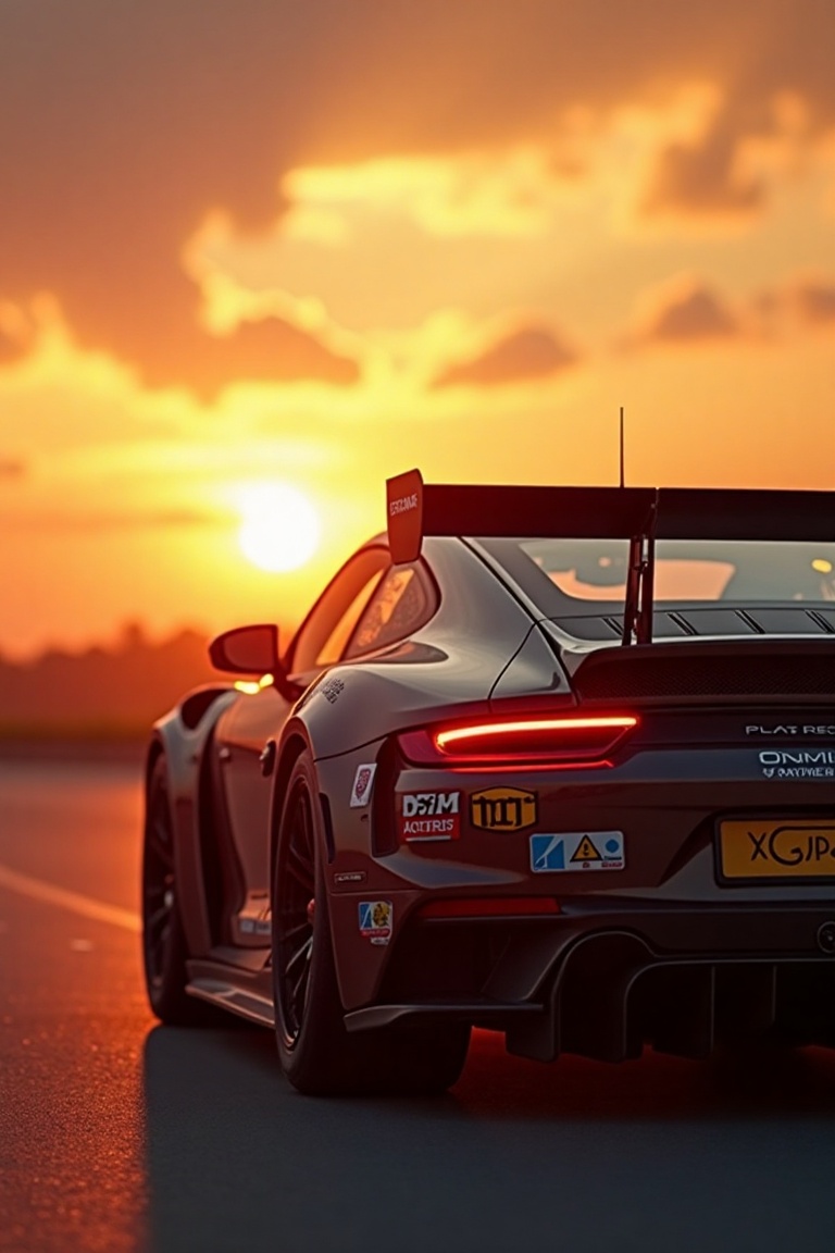 cinematicmain,  racecar with a sunset behind on Tensor.Art