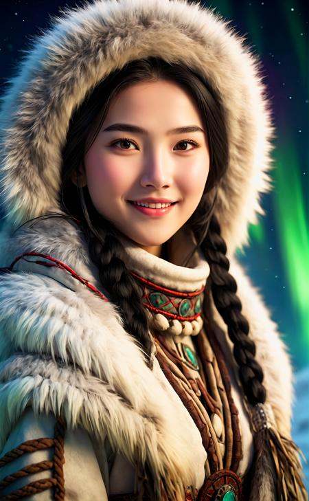 RAW photo of a Eskimo girl,  smile,  Ancient Empress costume on Tensor.Art