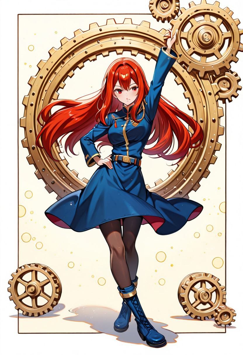 A red-haired woman with a body of gears on Tensor.Art