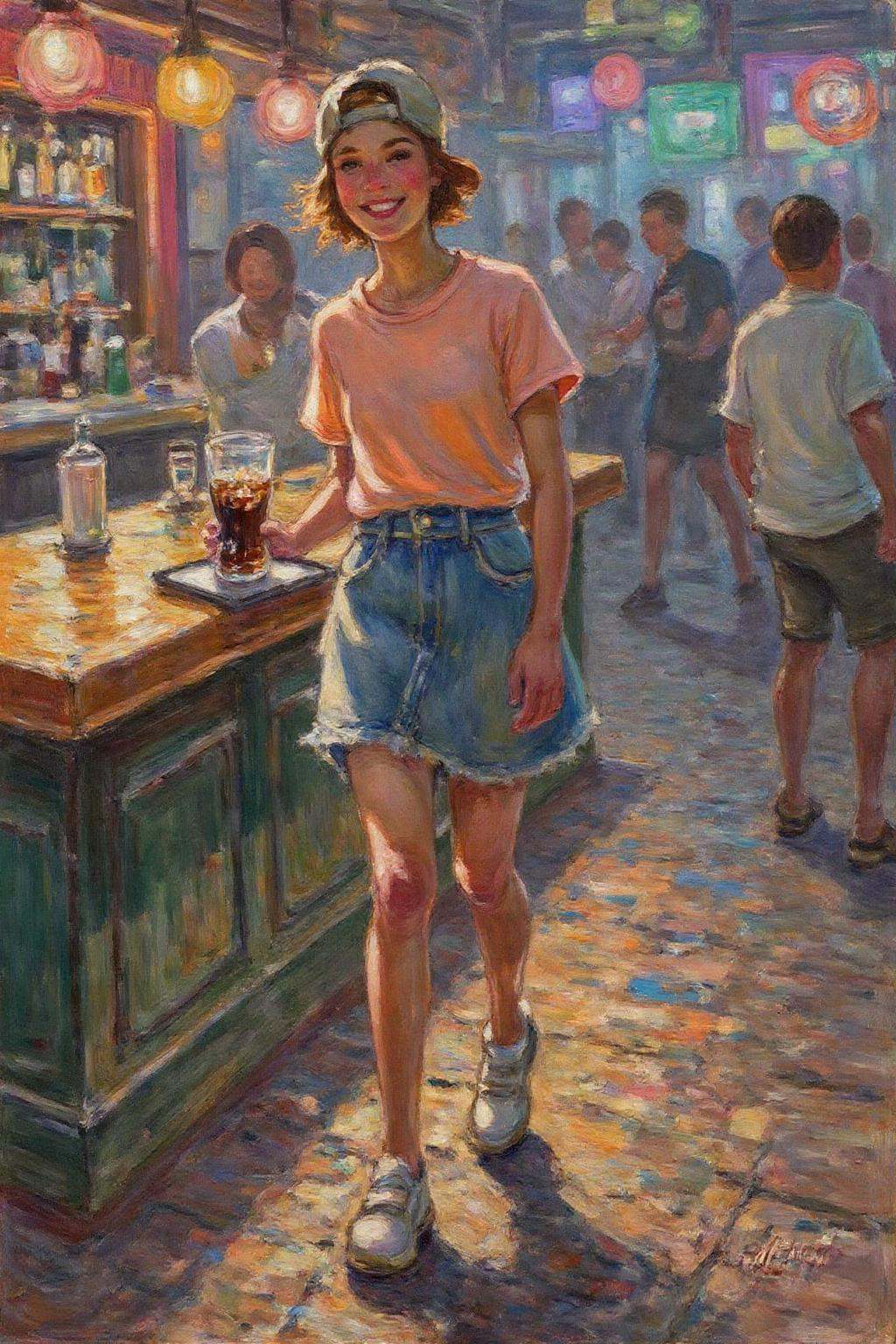 dorotheasharp1 painting. The air buzzes with the energy of a busy bar,  a mix of music,  conversation on Tensor.Art