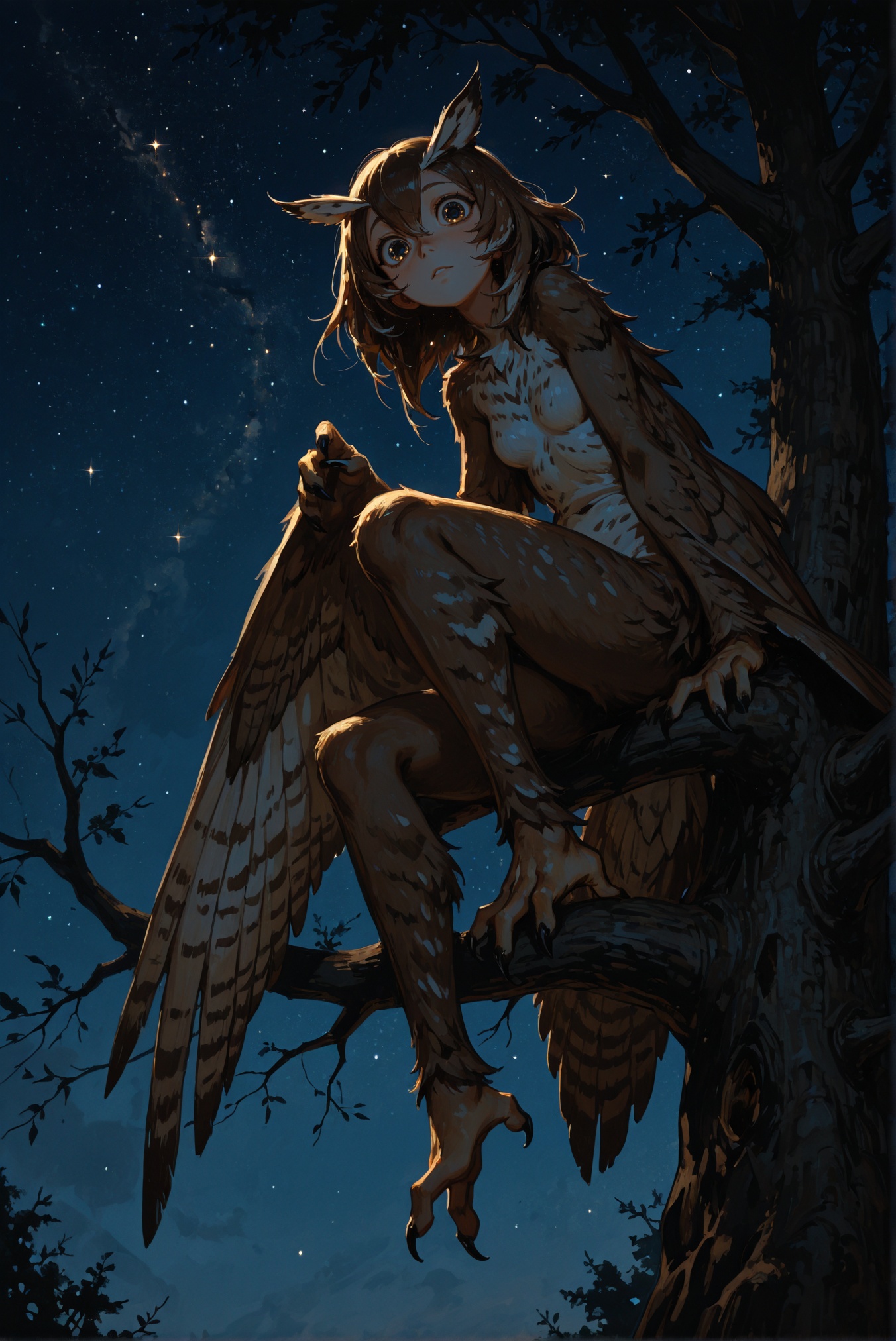 owl girl,  wide eyes,  night on Tensor.Art
