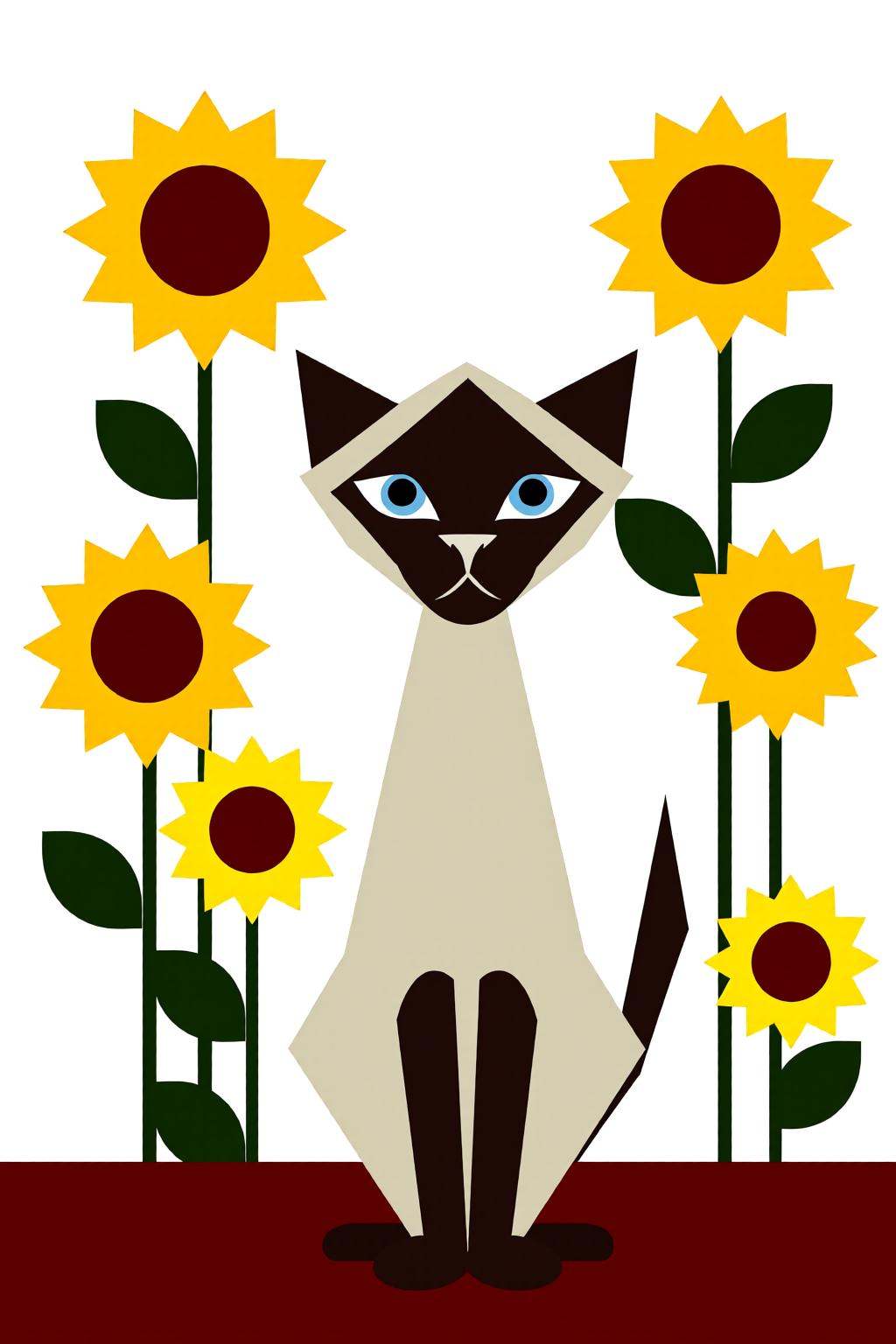 flatcolorvectorart2q illustration.A cat with a cream-colored body,  dark brown ears,  face on Tensor.Art