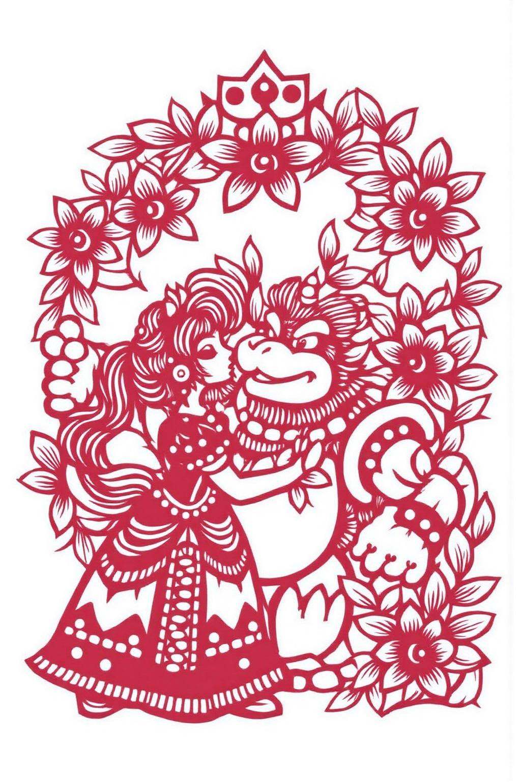 papercut art.Princess Peach kissing the Bowser on Tensor.Art
