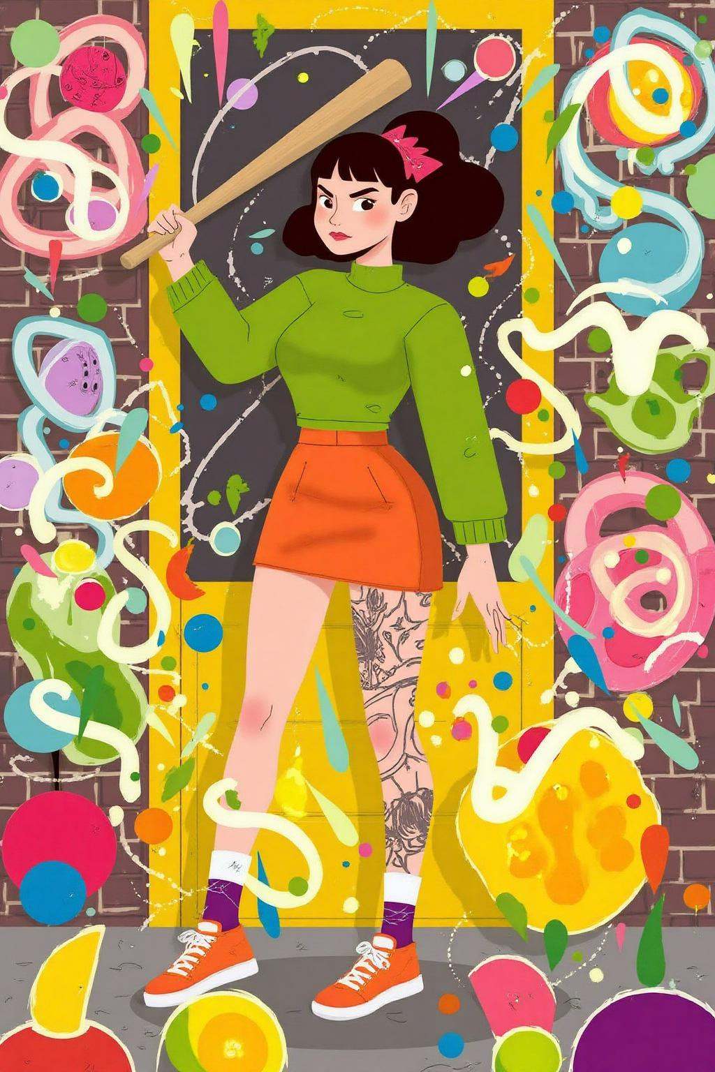 vector art.liquid splash,  cartoonish juicy fruits chaos,  dynamic pose on Tensor.Art