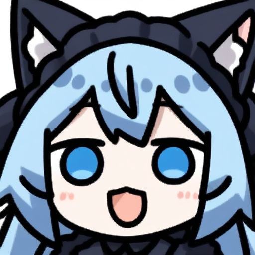 1girl,loli,solo,blue hair,blue eyes,catgirl,black ears,:D<lora:Q_hans_xl_cyan-000018:0.8>