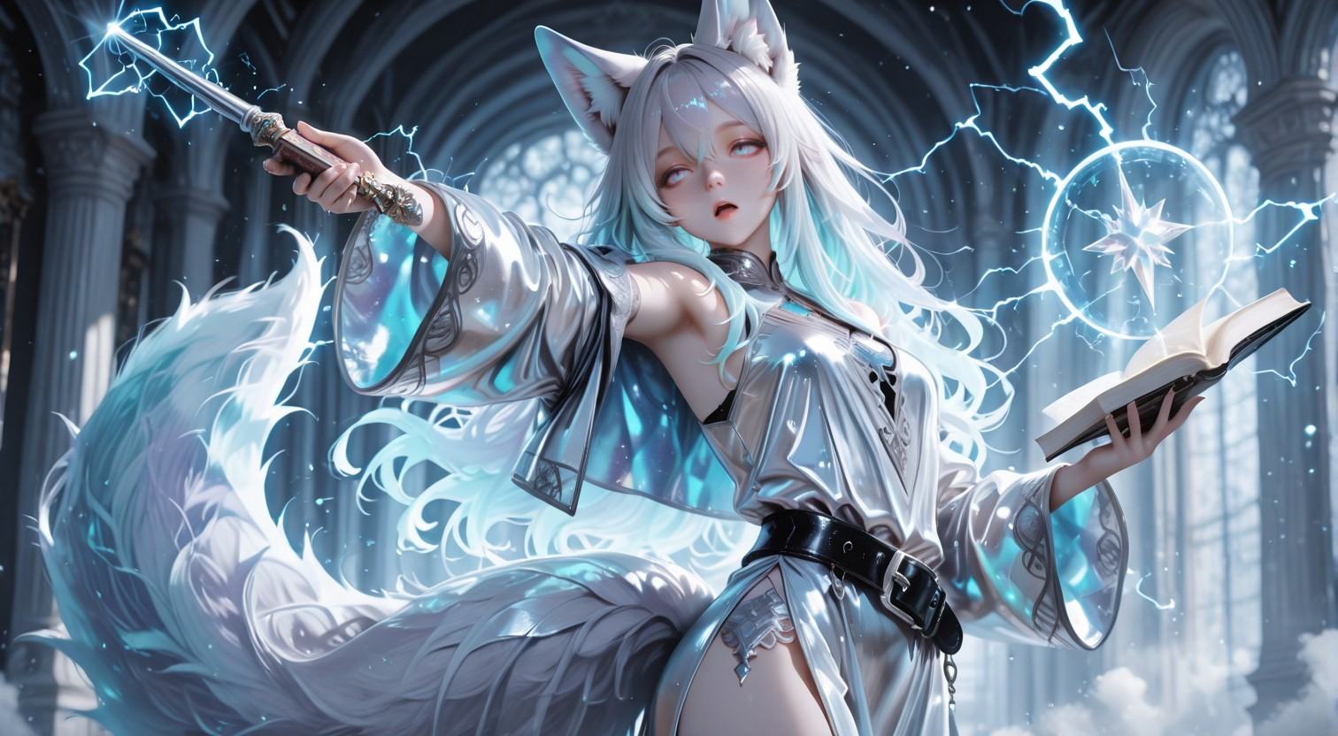 1 fox girl,  tanzanite eyes,  fox tail on Tensor.Art