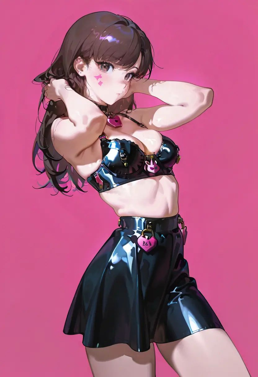 latex padlock bra,  skirt,  1girl on Tensor.Art