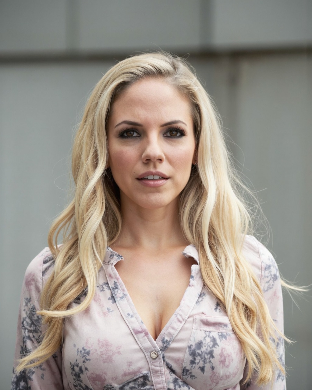 A high-resolution photograph of anna_silk with light skin and long,  wavy,  blonde hair. She is positioned centrally in th...
