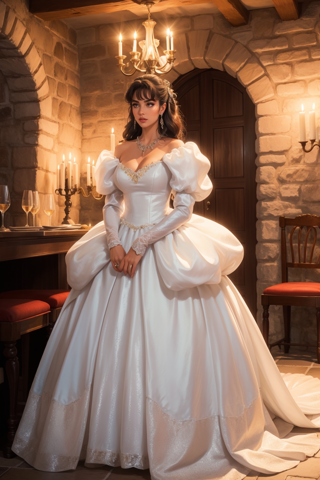 ***** beautiful tall woman,  (voluminous puffy sleeves) ,  solo on Tensor.Art