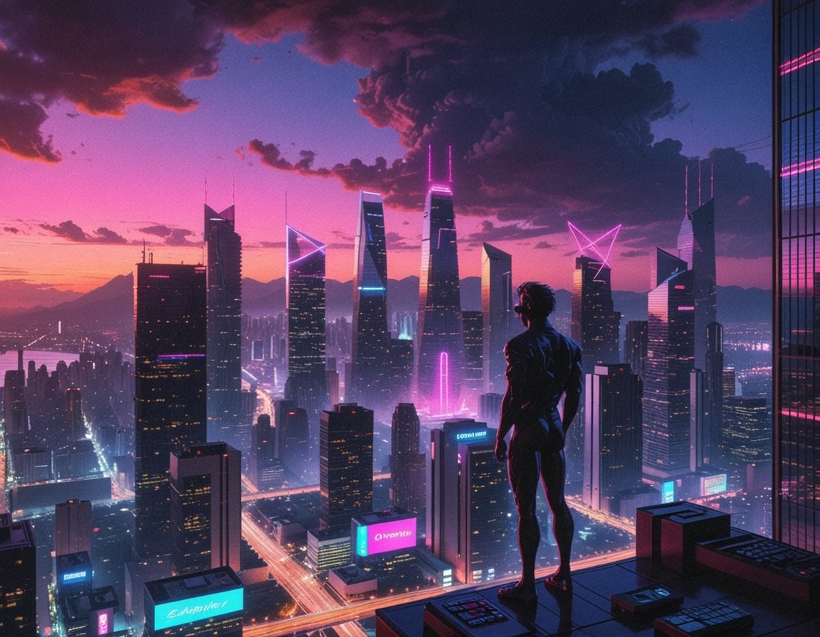 OhNoSynthwave,  city view,  skyscrapers on Tensor.Art