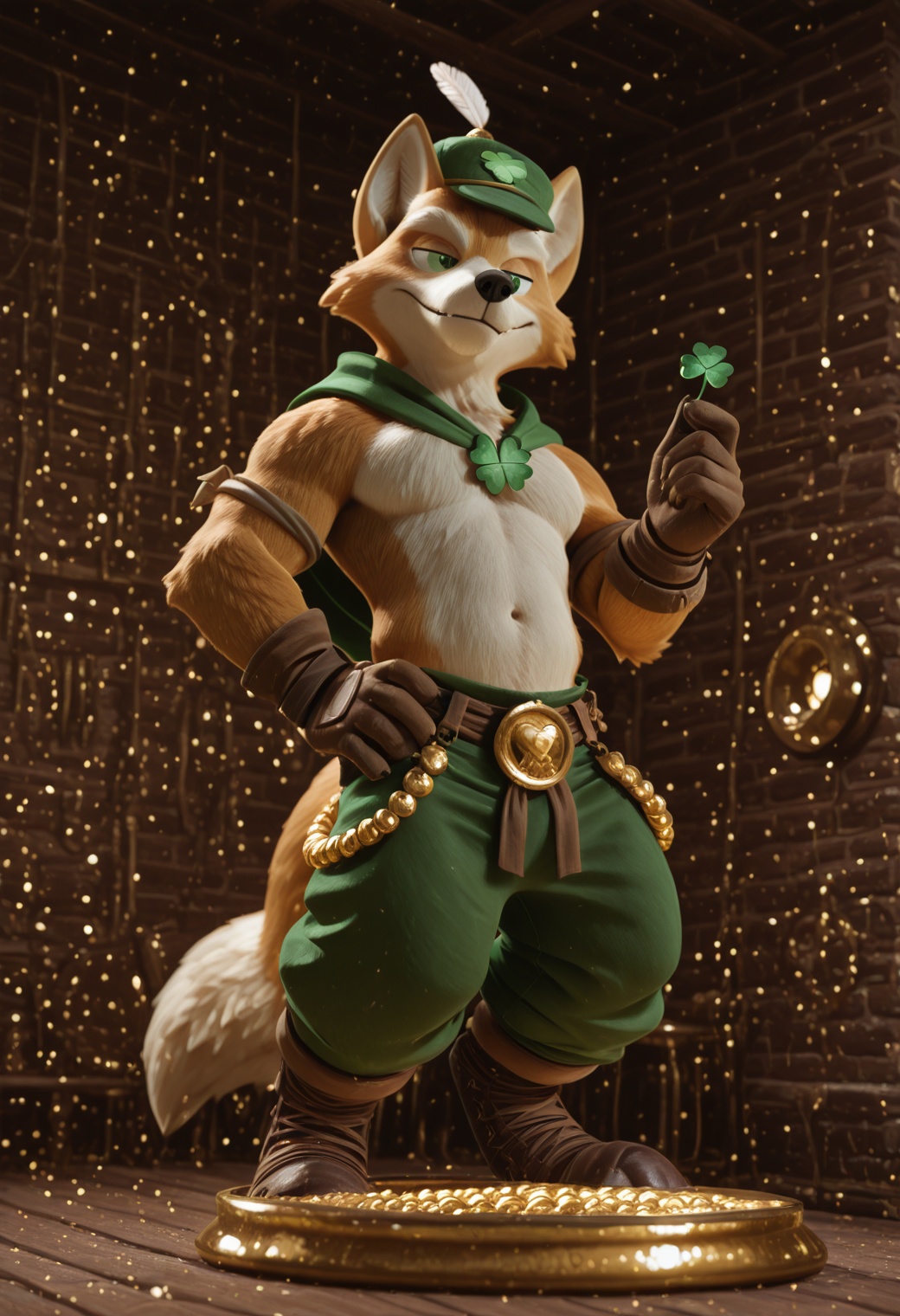 mikus-style,  BREAK,  Furry Fox McCloud in leprechaun costume on Tensor.Art