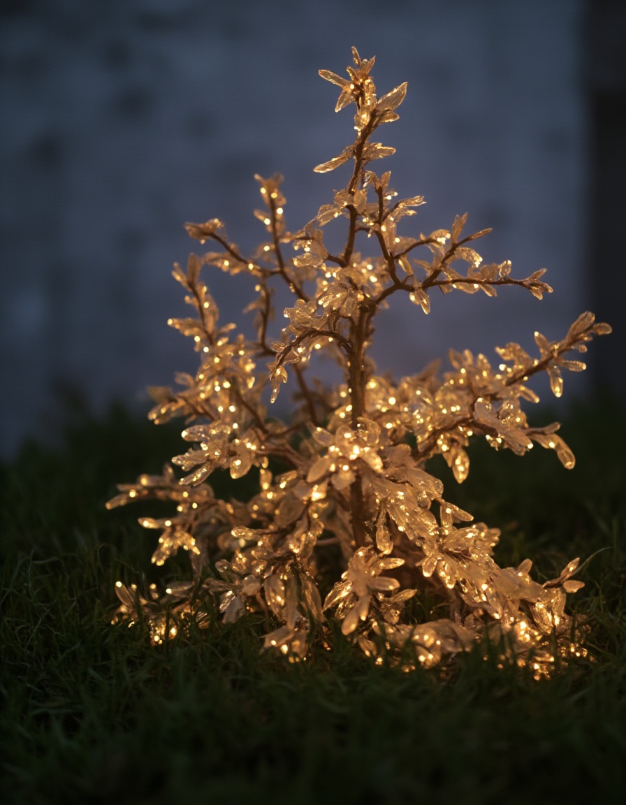 (score_9, realistic, score_8_up:1.3), score_7_up, raw, photo realistic,  HD,8K,CWFantacyGlow,3d,blurry,blurry background,blurry foreground,christmas tree,depth of field,flower,glowing,grass,leaf,no humans,solo  <lora:FLUX.奇幻内发光CWFantacyGlow:0.8>