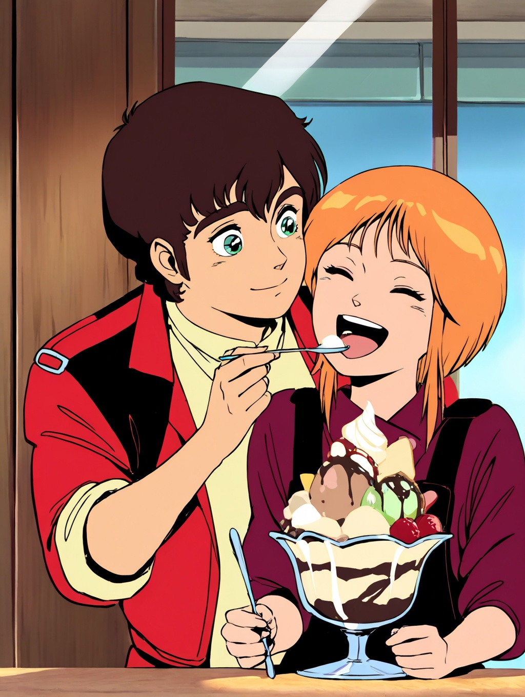 ((A boy is feeding a girl a parfait)),  elpeo ple,  smile on Tensor.Art