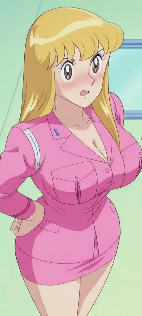 brown eyes,  huge breasts,  pink skirt on Tensor.Art