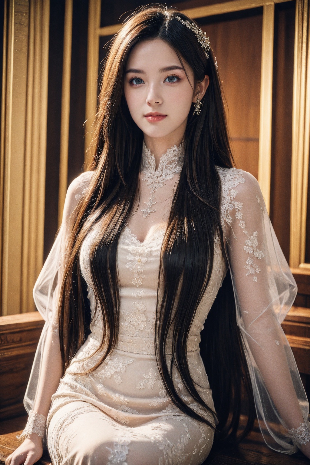 (extremely detailed:1.4),(realistic:1.4),1girl,(long hair:1.4),dress,lace,