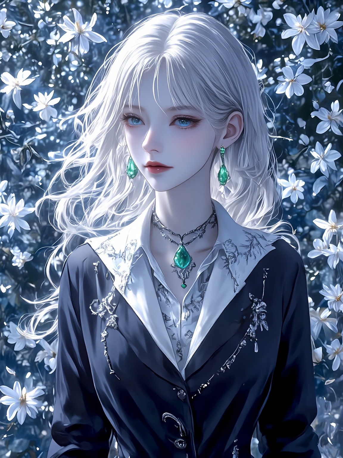The picture is a highly detailed digital illustration created in a photorealistic style. It features a young woman with a...