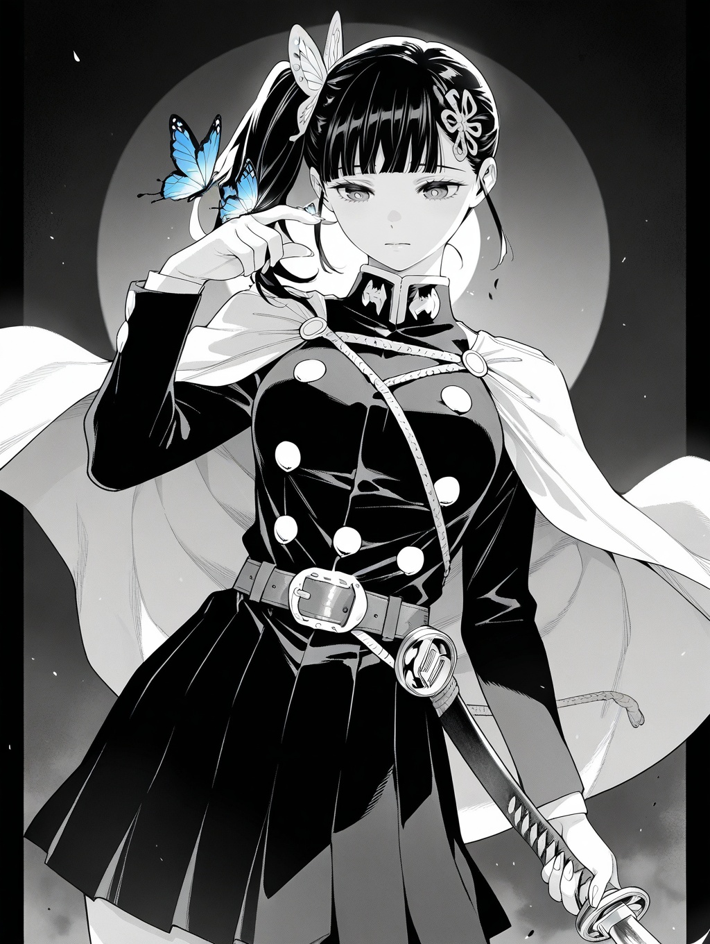 greyscale,  butterfly,  tsuyuri kanao on Tensor.Art
