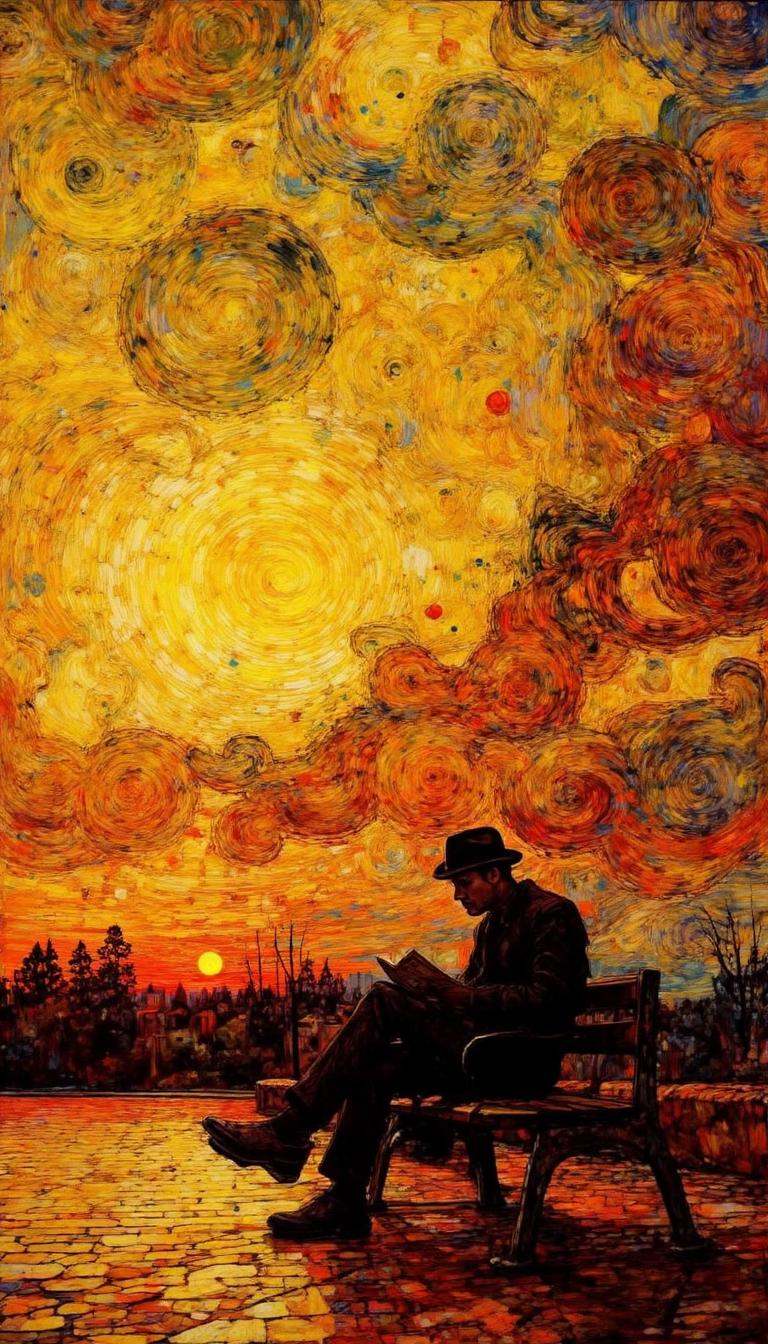 A digital painting with a vibrant,  impressionistic style,  mixed-media artwork featuring a style reminiscent of Vincent v...