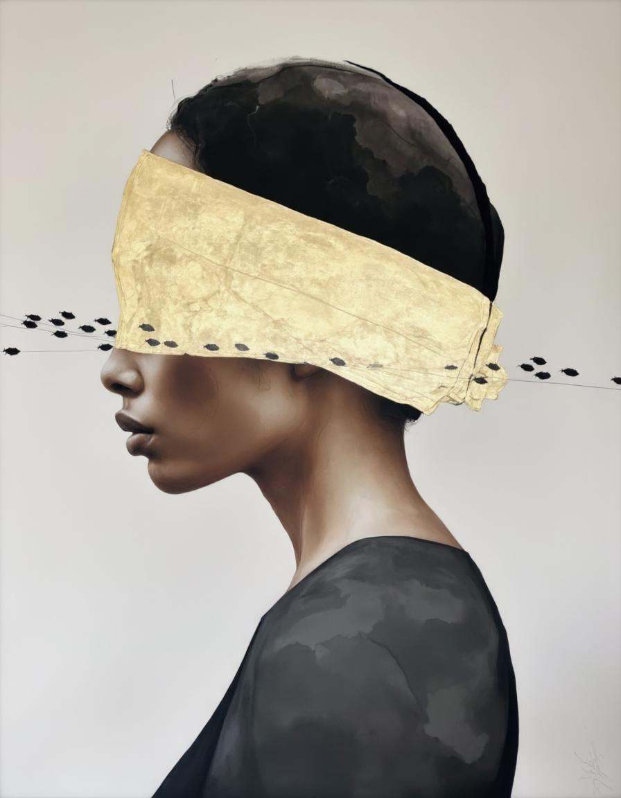 Chris Luha Art. This is a digital painting with a surreal,  artistic style. The subject is a woman depicted from the shoul...