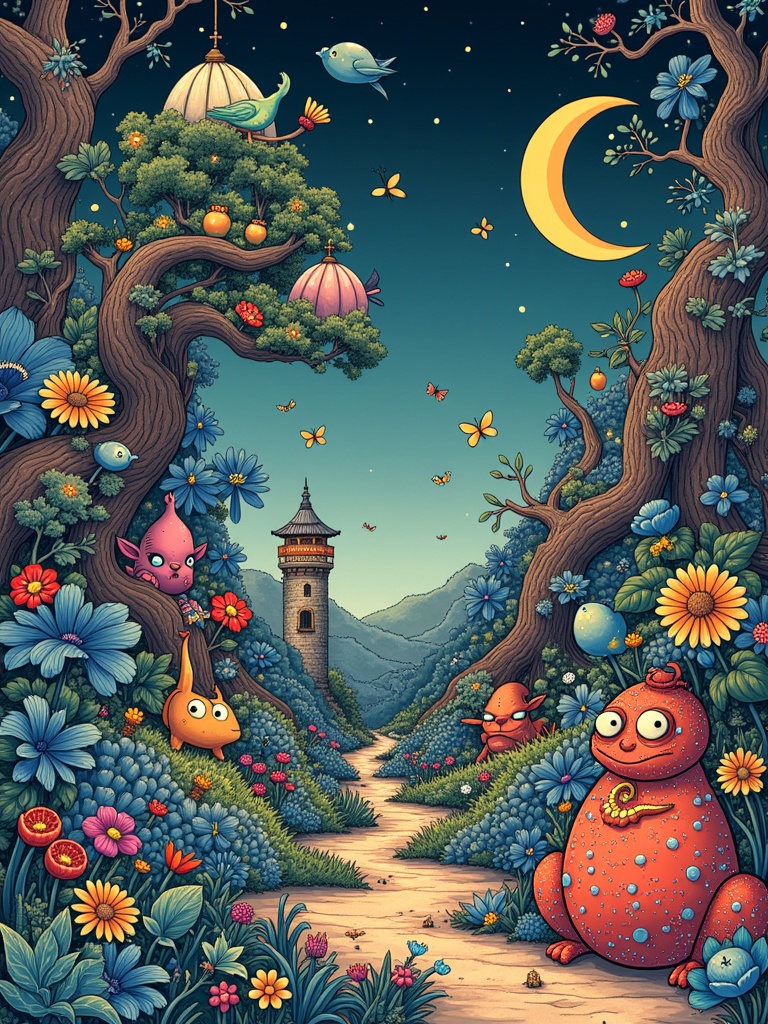 vibrant fantasy illustration with intricate details,  whimsical creatures,  and mystical atmosphere on Tensor.Art
