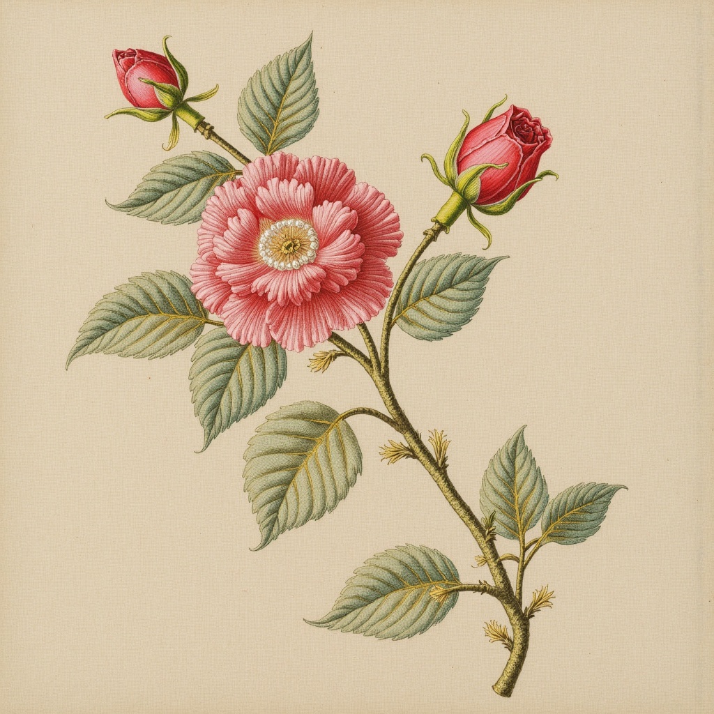 embroidery,there is a drawing of a flower on a branch with leaves,botanical print,ink and muted colours on silk,painted on silk,1 8 3 0 s style painting,floral embroidery,rosa bonheurn,translucent roses ornate,Anne Nasmyth,depicting a flower,ink and colours on silk,inlaid with gold rococo,rose-brambles,mary delany,ink and colour on silk,Charles Willson Peale,embroidered brocade,Rubens Peale,Jane Nasmyth,gilt silk fabric,botanical artwork,coloured lithograph engraving,painting on silk,18th century painting,1 8 5 0 s style painting,botanical drawing,Mary Moser,Nathaniel Pousette-Dart,botanical illustration,18th century drawing,flowing salmon-colored silk,Master of the Embroidered Foliage,bureau of engraving and printing,