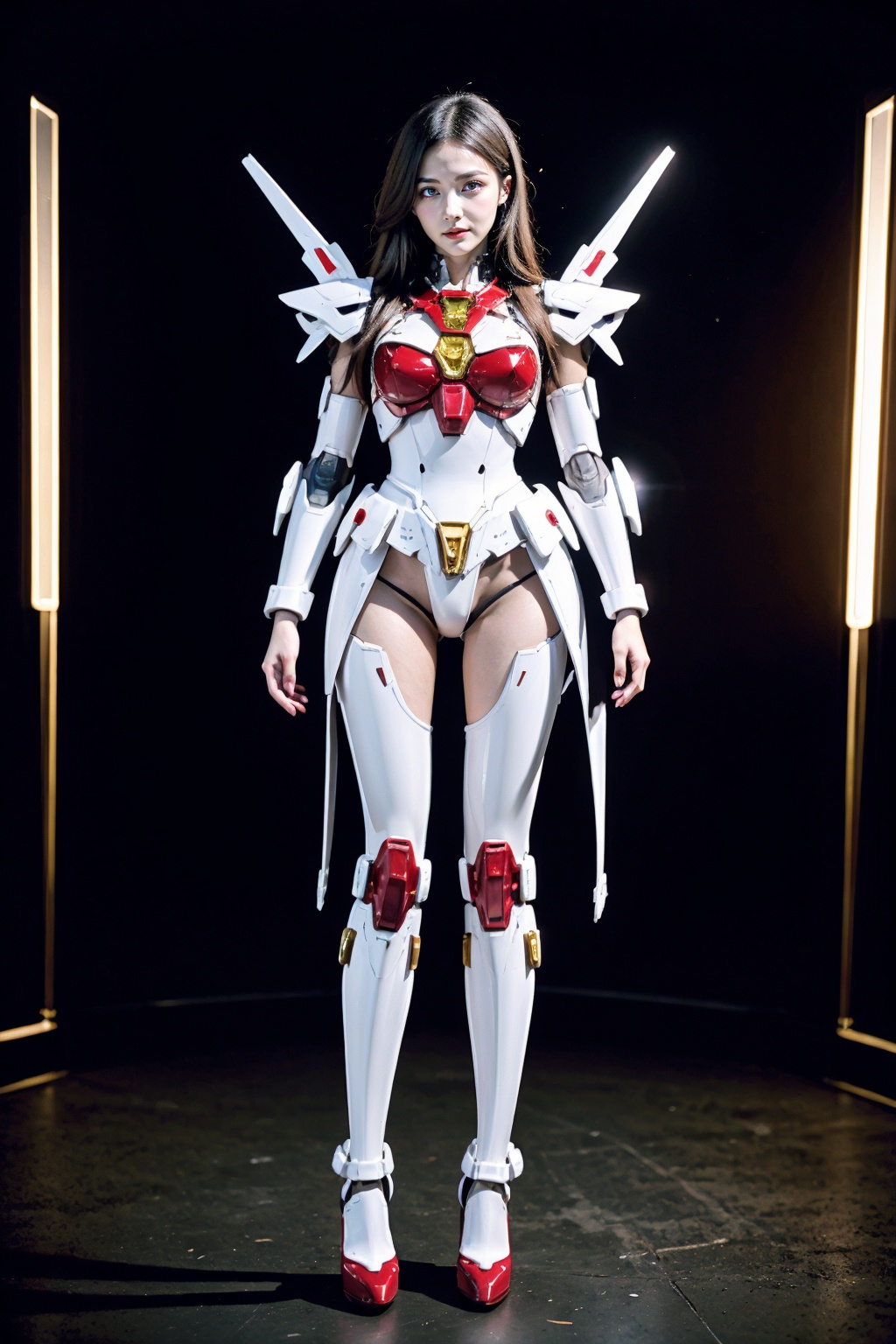 1girl, gundam, armor, high heel shoes