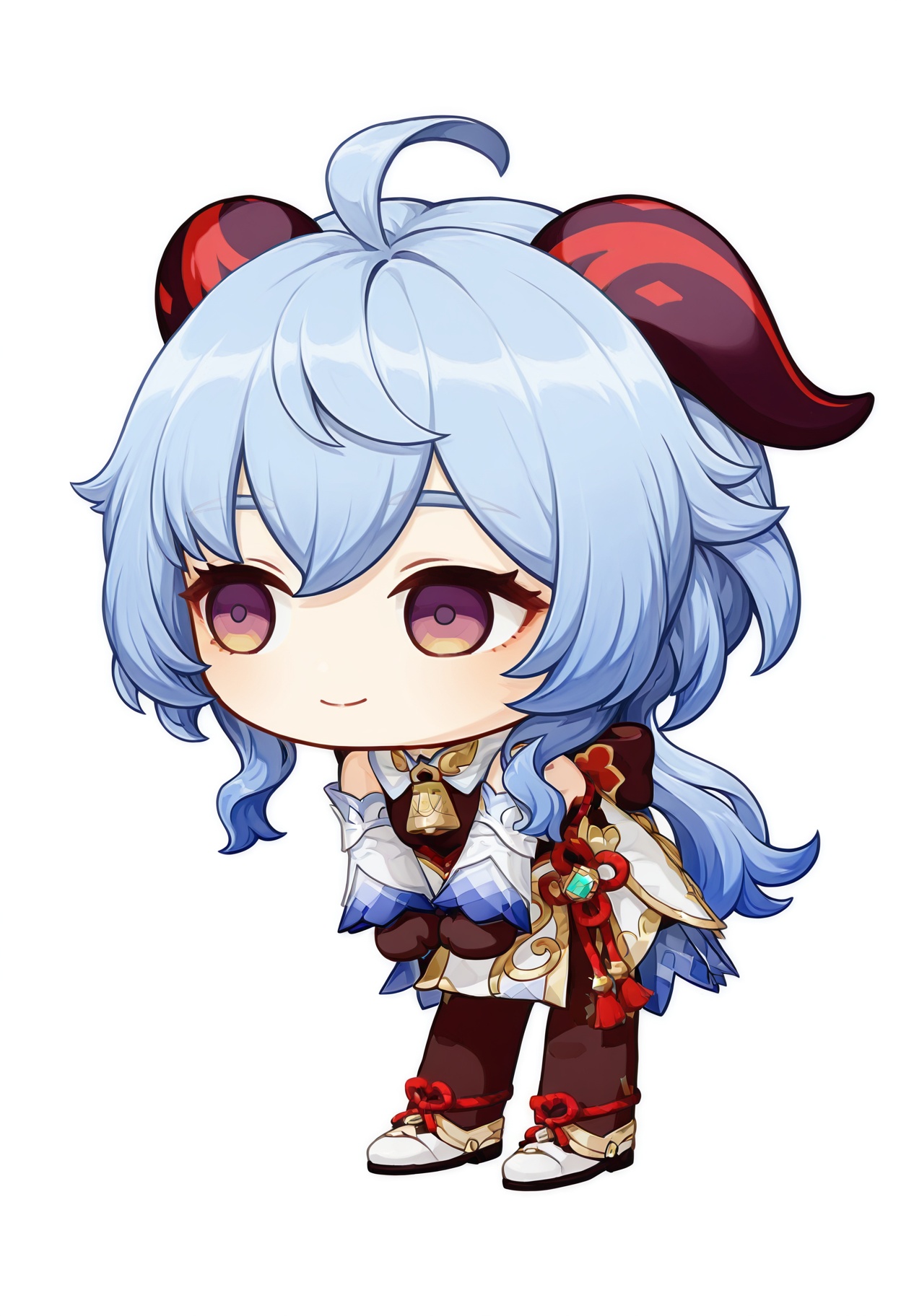 <lora:Brain Rot v0.9_noob:1.2>,solo,smile,1girl,full body,closed mouth,standing,chibi,leaning forward,white_background,looking_away,ganyu \(genshin impact\),