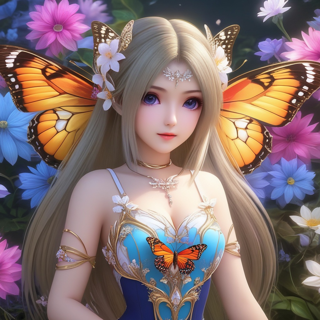 <lora:837-DA-XL-斗罗大陆-千仞雪-幼年:0.8>, (,1girl, ,best quality, ),,,anime,(masterpiece, top quality, best quality, official art, beautiful and aesthetic:1.2), (1girl)	, , (cleavage),, extreme detailed,(fractal art:1.3),colorful, flowers ,highest detailed,()    (cleavage),butterfly,  (),