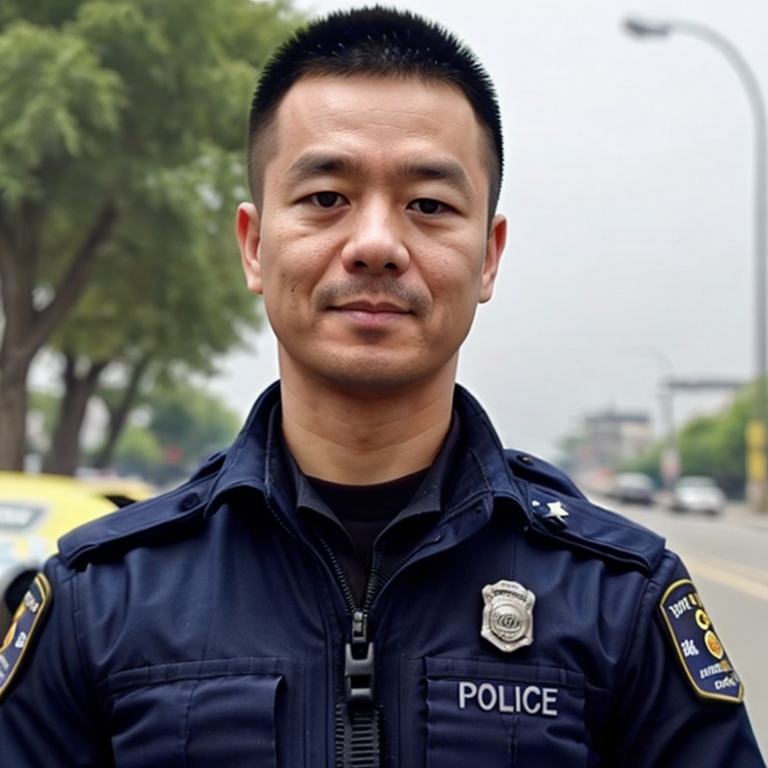 <lora:Asian7:0.7>,1man,masculine,male focus,look at the camera,upper_body,police,