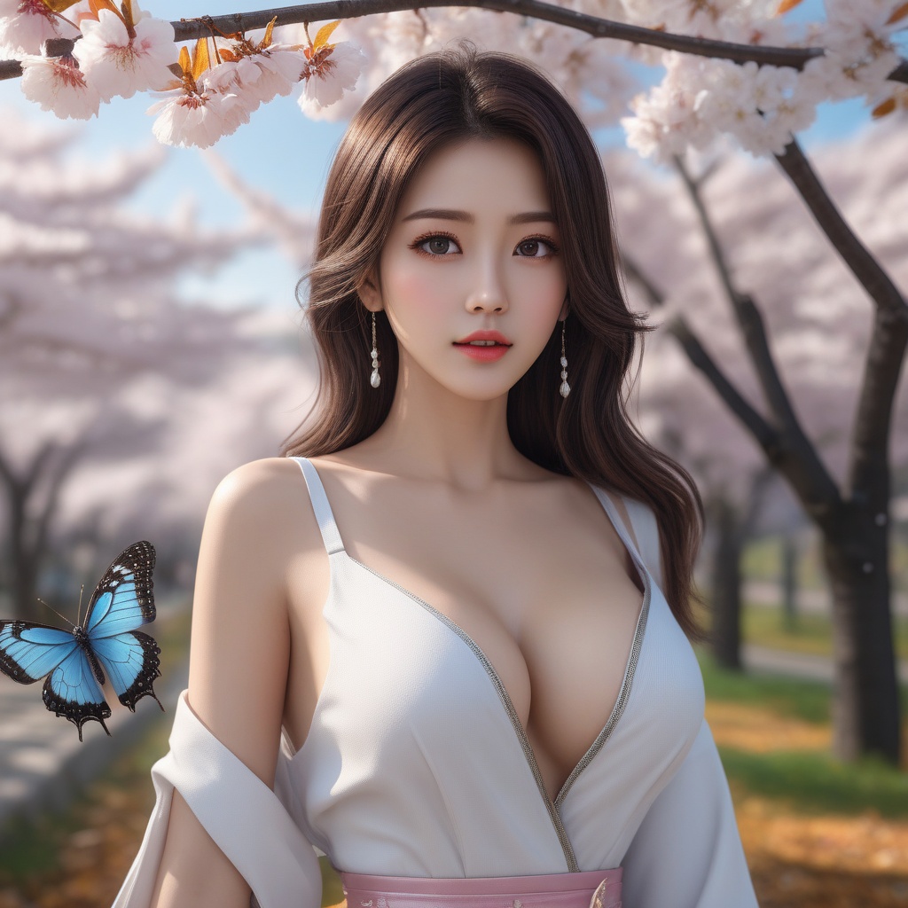 <lora:836-DA-XL-朴正允-绿-B:0.8>, (,1girl, ,best quality, ),,  ,ultra detailed 8k cg,ultra realistic 8k cg, ,masterpiece, (( , )),, ,science fiction,mole, ,    ,(,cherry blossoms, autumn leaves,perfect cherry blossom,   ), (cleavage),, butterfly,