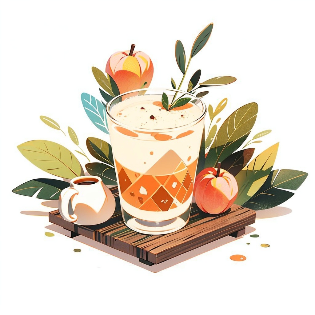 Front view,  cup of milk tea with straw cup,  peach on Tensor.Art
