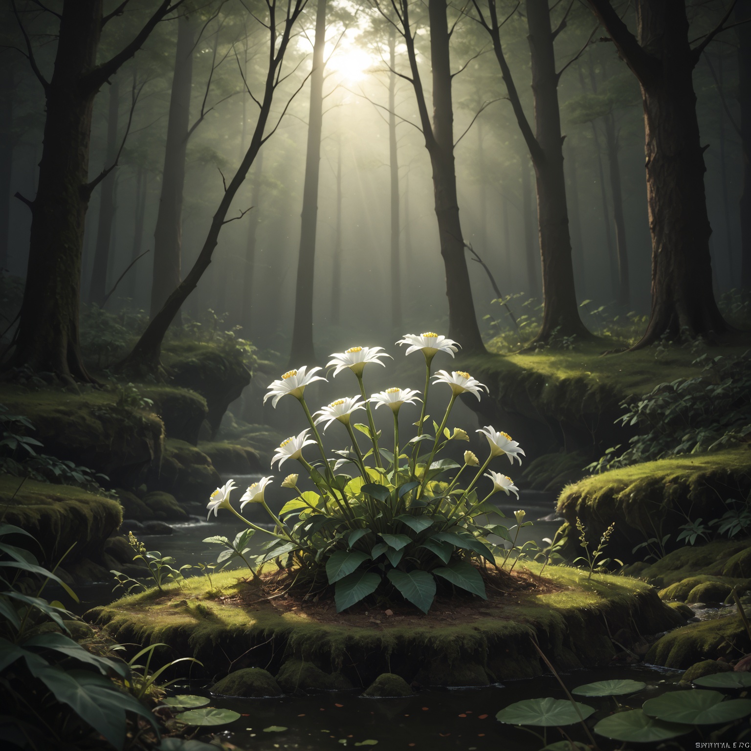 On a moss covered background,  two beautiful orchids are presented in a Helios 44-2 58mm f/2 style. This work combines ult...