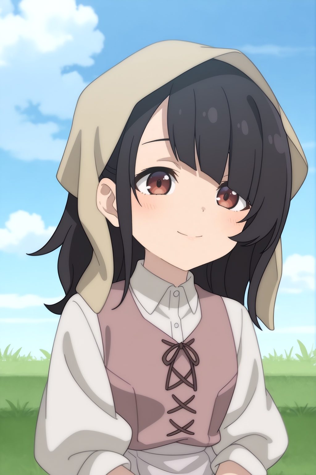 Nino,  bangs,  beige head covering on Tensor.Art