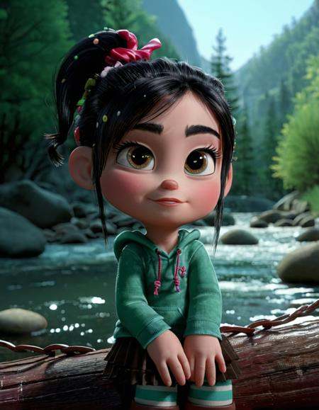 professional 3d model sketch,  vanellope playing whistling into the nature,  river on Tensor.Art