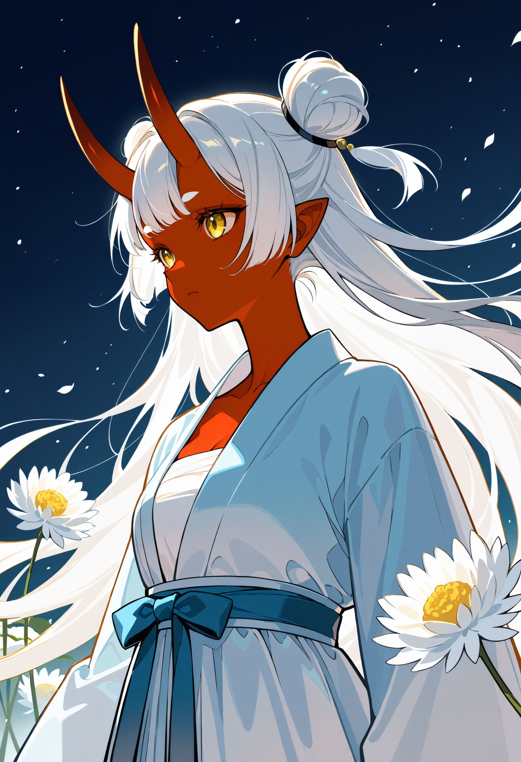night sky,  1girl,  oni on Tensor.Art