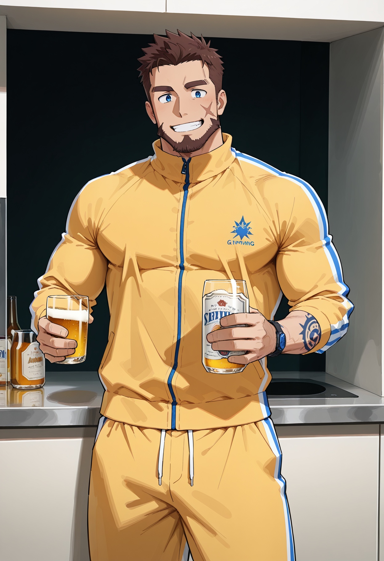 1boy,  short brown hair,  short beard on Tensor.Art