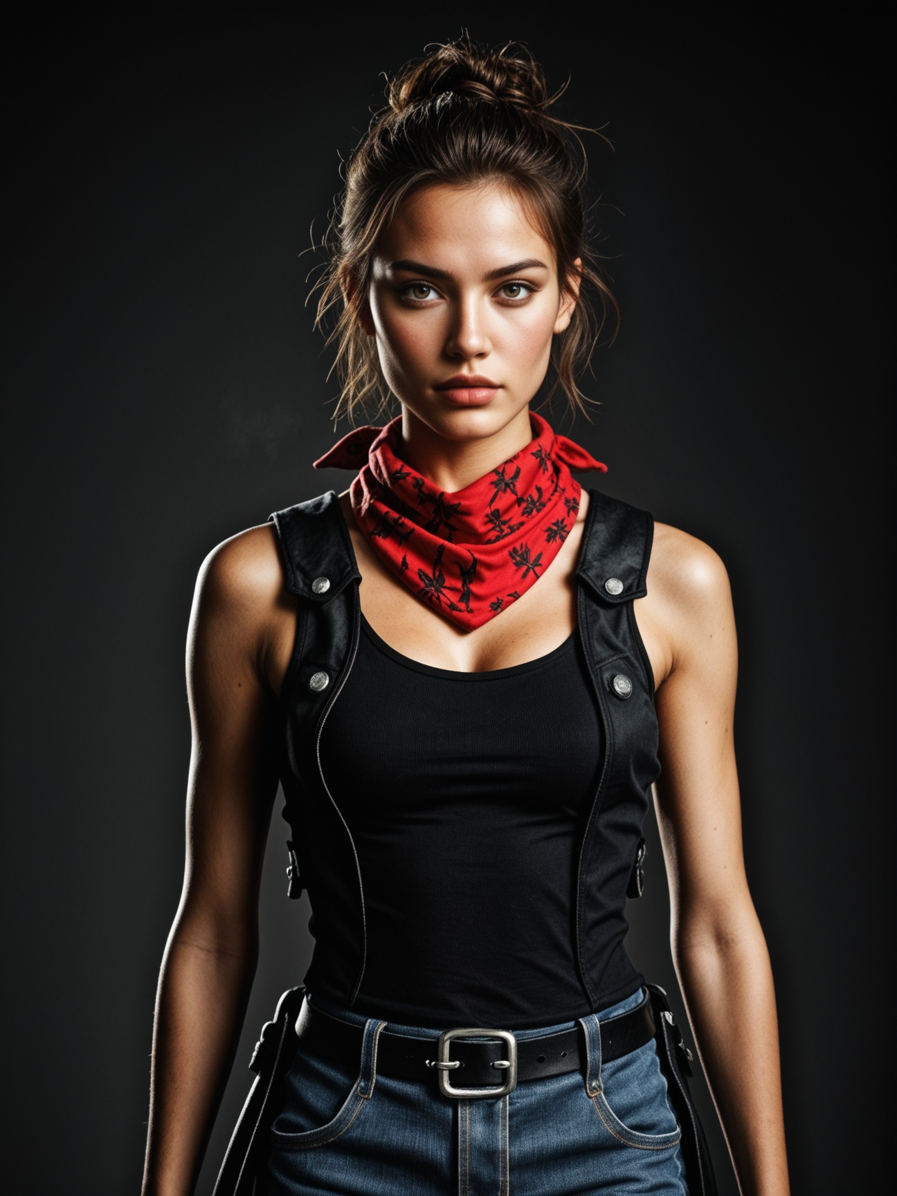 Action heroine holding dual pistols,  aiming at viewer,  denim on Tensor.Art