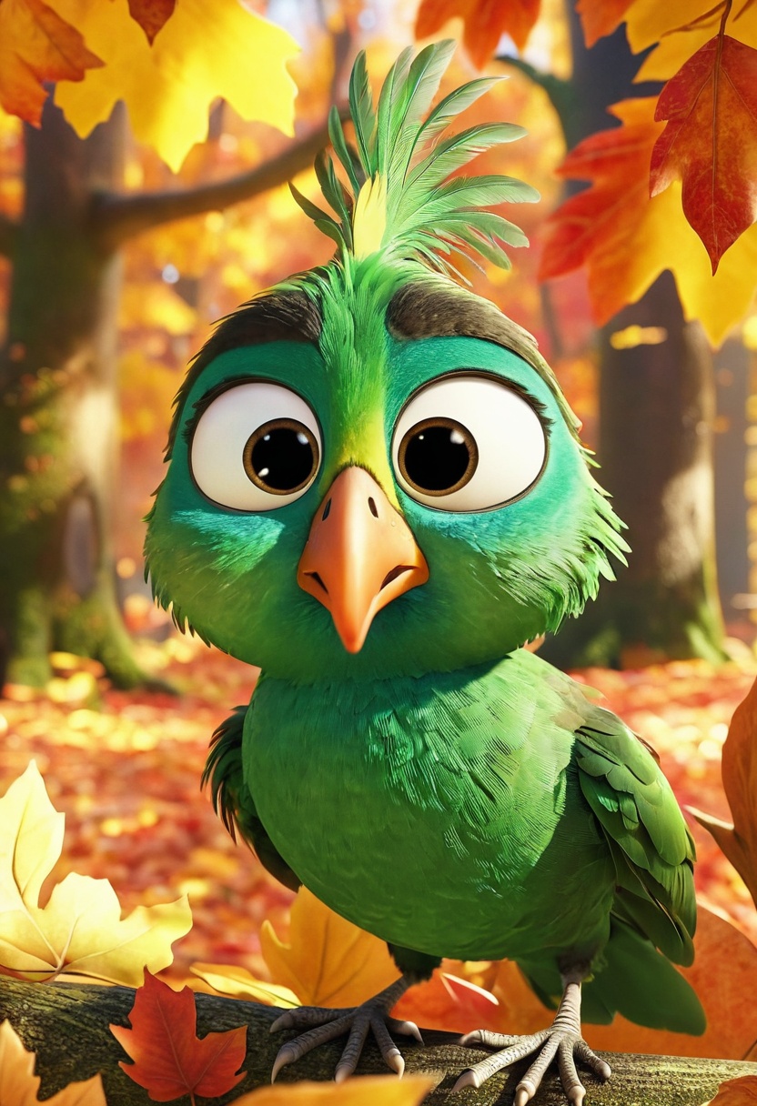 zy_animation,  CGI scene ,  lively green-feathered bird on Tensor.Art