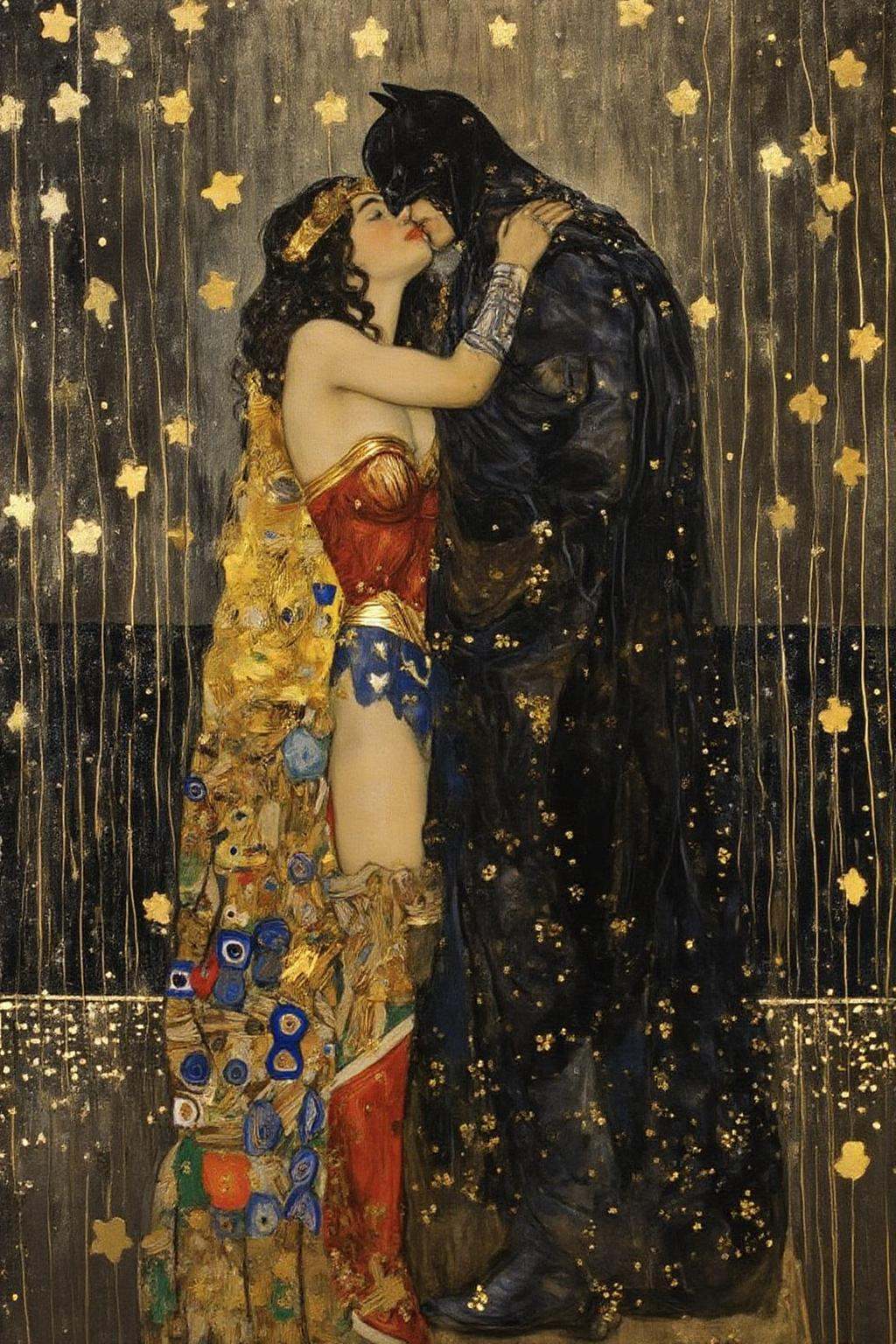 kl1mt painting.Wonder Woman and Batman kissing in the rain on Tensor.Art
