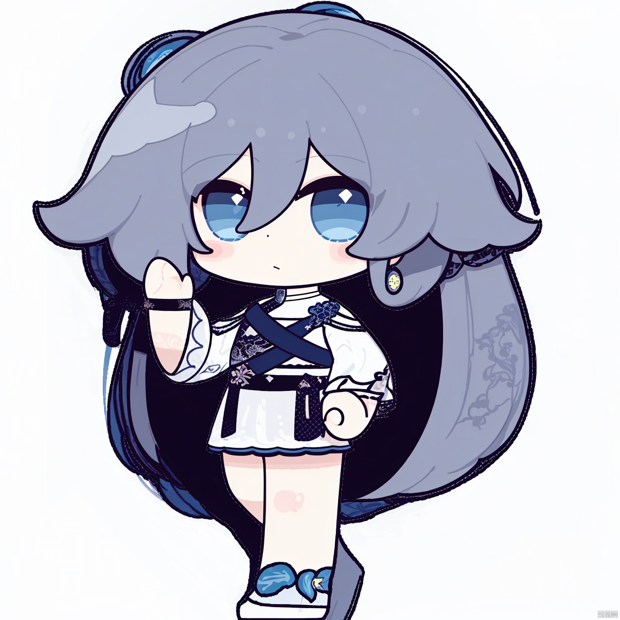 (masterpiece:1.3), (the best quality:1.2), (super fine illustrations:1.2), (Masterpiece), high quality, high detail,(white background:1.2), looking at viewer, (SOLO:1.4),outline,,simple background, chibi, fu hua, blue_eyes,(((full_body)))