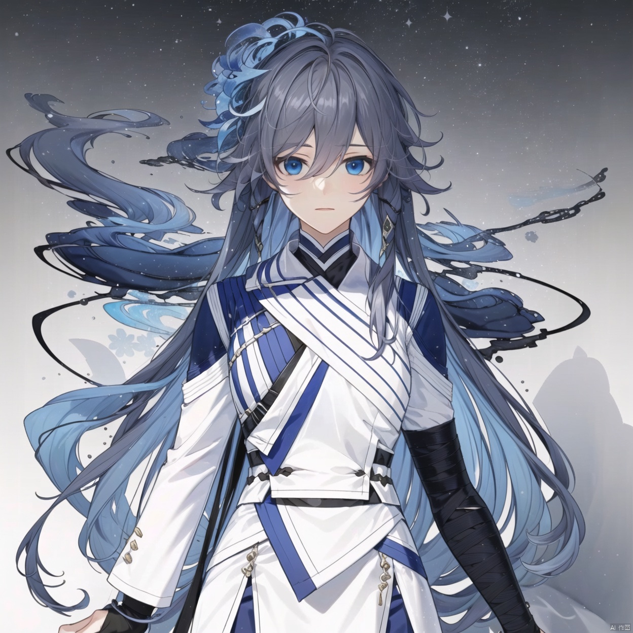 hair between eyes, fu hua, long hair, bangs, fu_hua