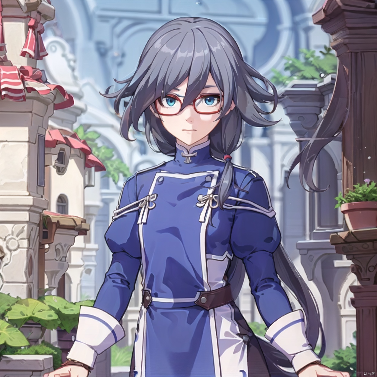 hair between eyes, fu hua, long hair, bangs, fu_hua