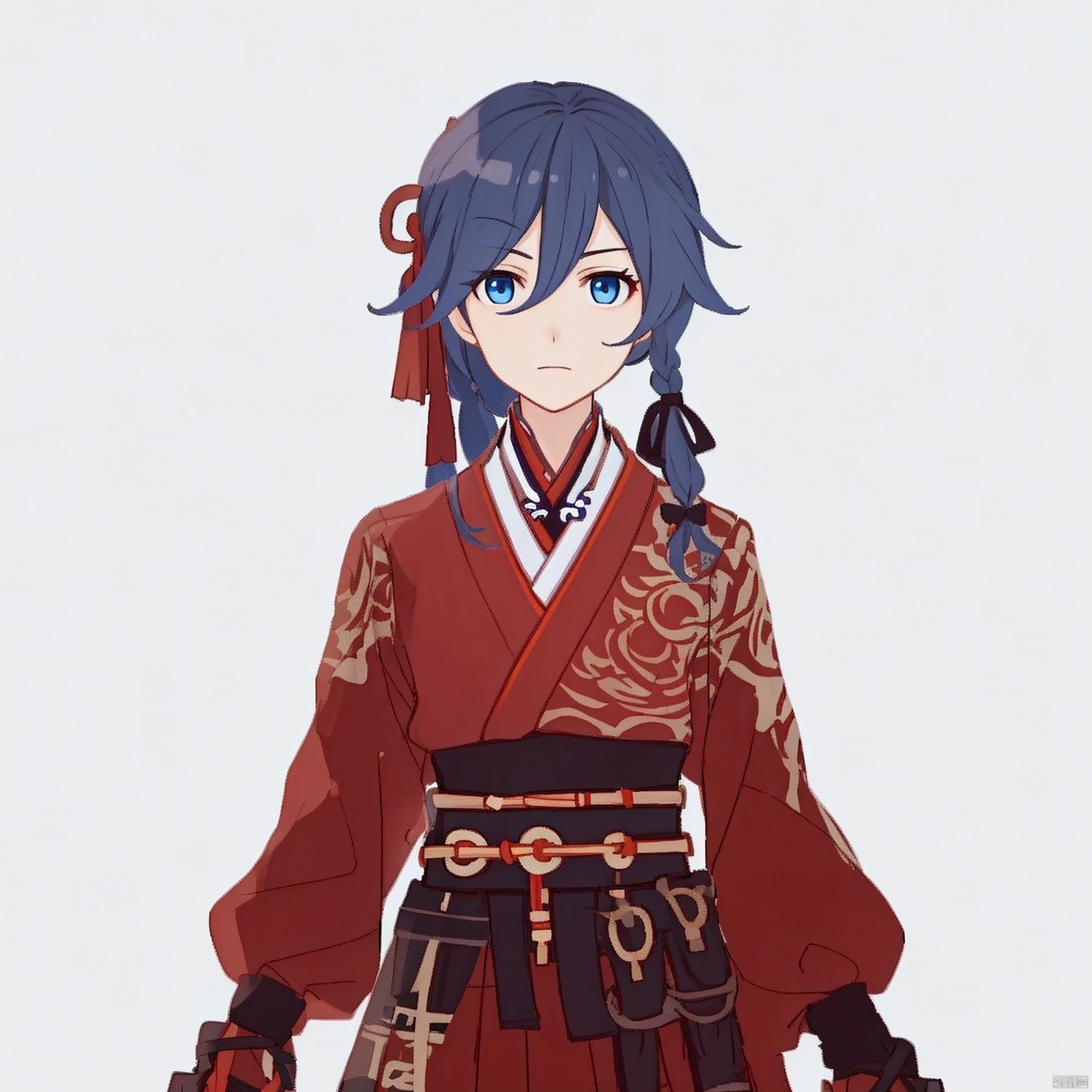 (white background:1.2),looking at viewer,(SOLO:1.4),outline,simple background,upper body, cowboy shot,looking at viewer,,outline,
(((arms at side))), hair ornament,blue eyes,hair ribbon,belt,bracelet,wide sleeves,armor,hair between eyes,fu hua,red kimono,red hair,very long hair,streaked hair,multicolored hair,hanfu,braid,pink hair,hakama skirt