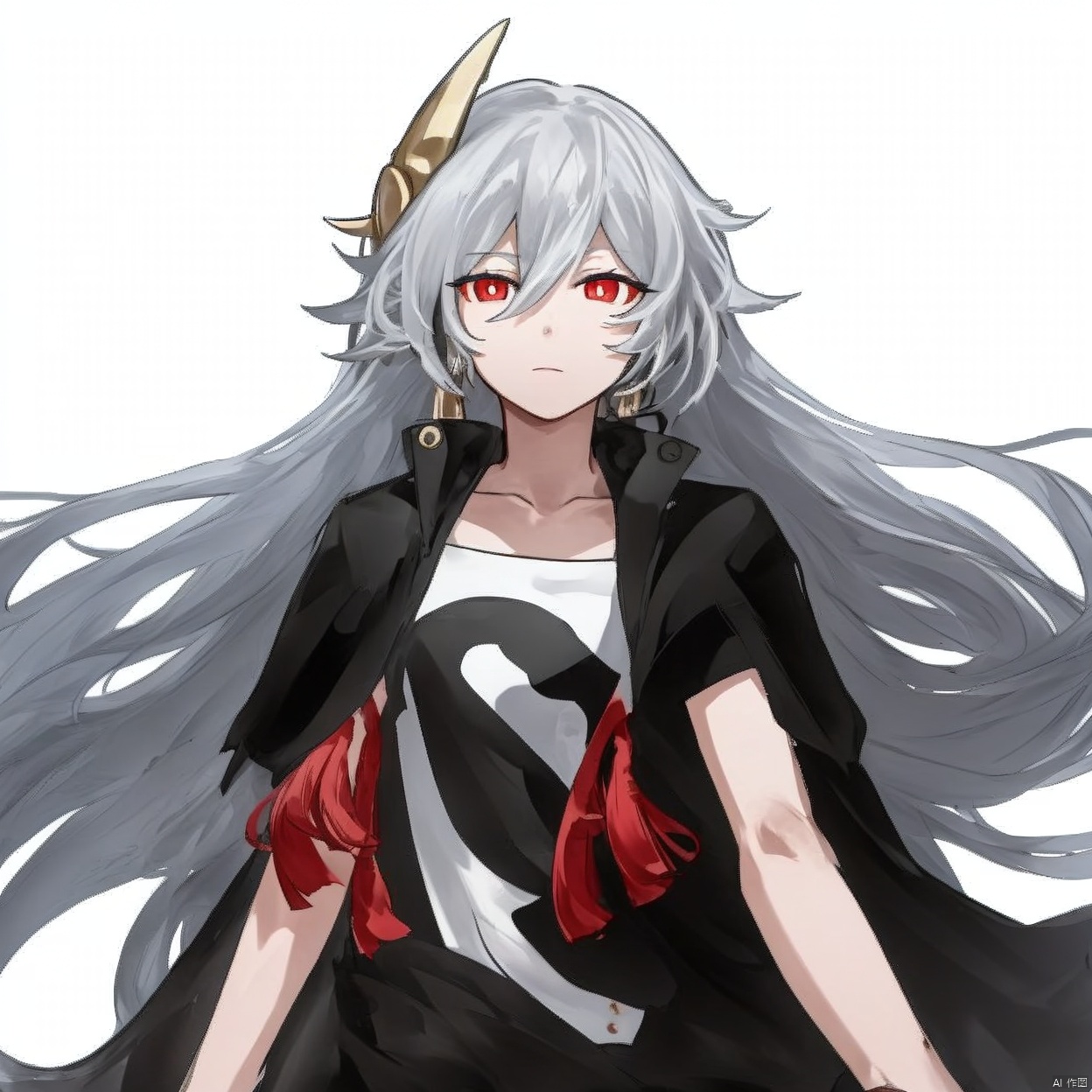 (white background:1.2),looking at viewer,(SOLO:1.4),outline,simple background,upper body, cowboy shot,looking at viewer,,outline,
(((arms at side))), senti,grey hair,autumn leaves,black jacket,black footwear,red eyes,thighs,messy hair,hair between eyes,jacket,solo,long hair