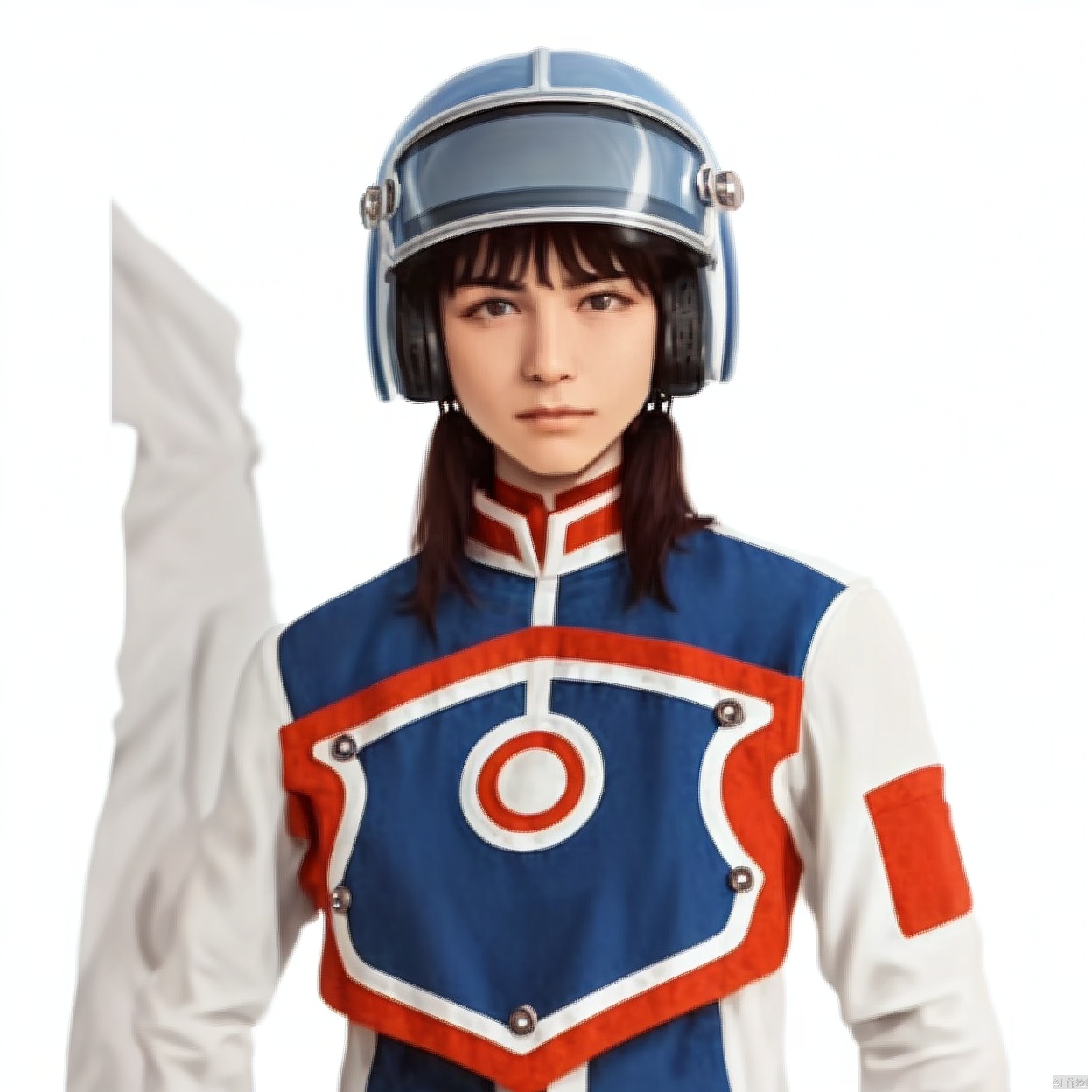 (white background:1.2),looking at viewer,(SOLO:1.4),outline,simple background,upper body, cowboy shot,looking at viewer,,outline,
(((arms at side))), 
collar, choker,belt,boots,emblem,military uniform,logo,pants,armor,uniform,bodysuit,choker,belt pouch, jacket, collar, helmet, gloves, fingerless gloves, belt, logo,, belt, 
