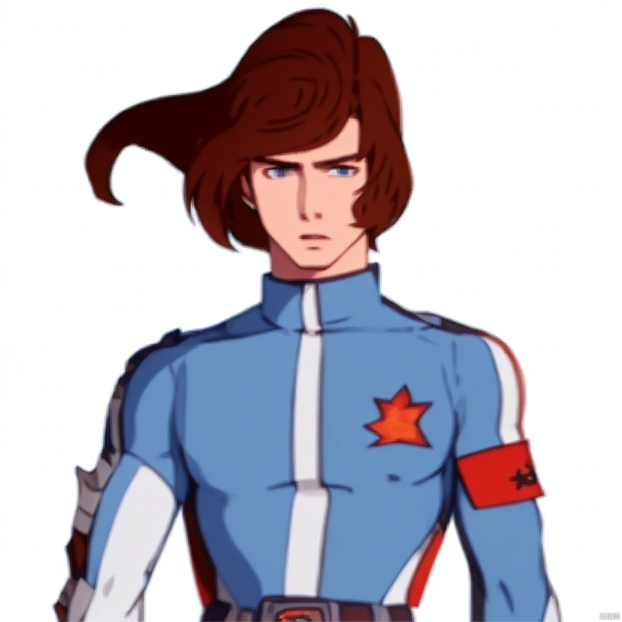 (white background:1.2),looking at viewer,(SOLO:1.4),outline,simple background,upper body, cowboy shot,looking at viewer,,outline,
(((arms at side))), 
collar, choker,belt,boots,emblem,military uniform,logo,pants,armor,uniform,bodysuit,choker,belt pouch, jacket, collar, helmet, gloves, fingerless gloves, belt, logo,1boy, belt, 
