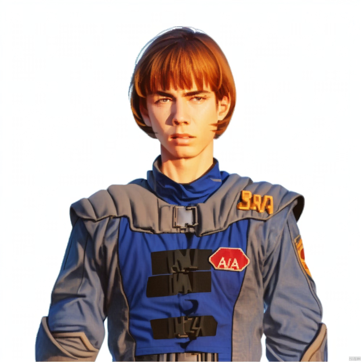 (white background:1.2),looking at viewer,(SOLO:1.4),outline,simple background,upper body, cowboy shot,looking at viewer,,outline,
(((arms at side))), 
collar, choker,belt,boots,emblem,military uniform,logo,pants,armor,uniform,bodysuit,choker,belt pouch, jacket, collar, helmet, gloves, fingerless gloves, belt, logo,, belt, 
